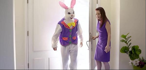  Stepdaughter Jane Rogers and stepmom Jessica Ryan are all over the Easter Bunny they seduce him to make him hump his dick inside their hungry pussies.